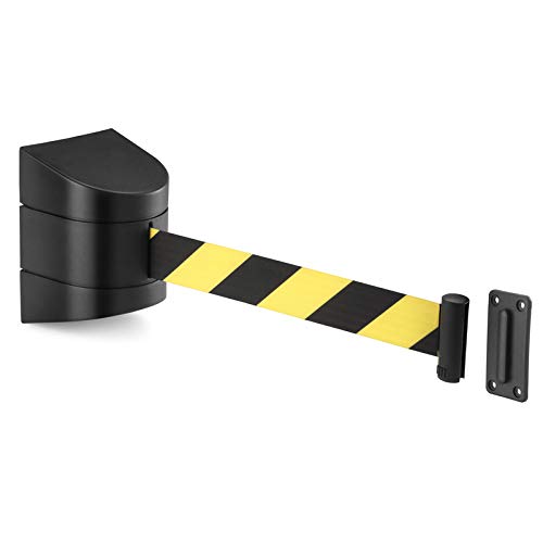 New Star Foodservice 535764 barrera retráctil de 32 pies con soporte de pared fijo con caja de ABS, cinturón de seguridad negro y amarillo Cover