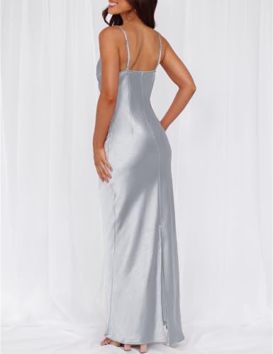 Image of Formal Satin Silk Spaghetti Strap Maxi Dresses for Women Wedding Guest