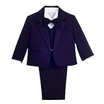 Lito Angels Little Boy Formal Dress Suit Wedding Outfit Wear, 5 Pieces Set (Blazer, Shirt, Waistcoat, Trousers, Bow Tie) Age 7-8 Years (Tag Number 08), Dark Navy