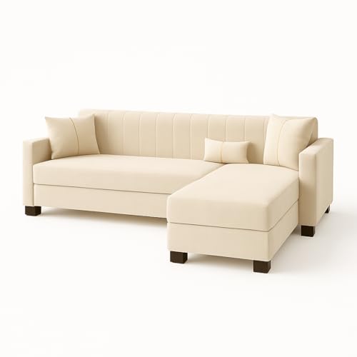 Image of SOCOZI Almeria 4 Seater RHS L Shape Sofa Set | Soft Velvet Suede Fabric | Modern Design | Plush Comfort Cushions for Living Room (Cream)