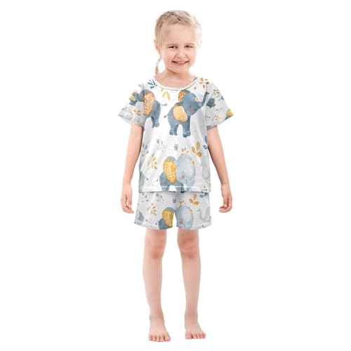 senya Short Sleeve Pajamas Sets Summer Cotton Sleepwear Cute Painting Elephant3