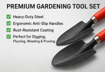 Saphirre Seeds Garden Tool Kit 8 Pieces Including Gloves | Heavy Duty Gardening Tools Set for Home Garden, Balcony, Terrace | Cultivator, Hand Trowel, Fork, Weeder, Pruner & Scissors 1