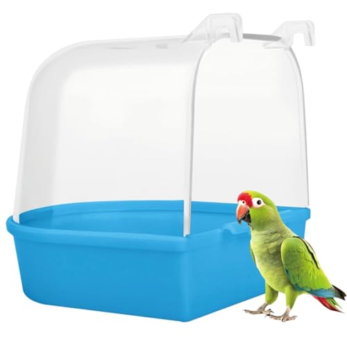 KxrTpx Budgie Bath Bird Bath for Cage and Parrot Bath Deep Blue Hanging Bird Shower with Convenient Cleaning Design Suitable for Small Birds and Pet Cage Accessories