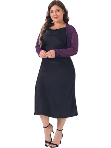 Image of Agnes Orinda Plus Size Mesh Crop Cardigans for Women Long Sleeve Open Front See Through Sheer Bolero Shrug Top
