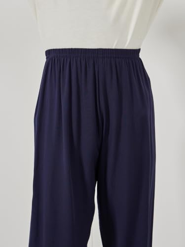 Solid Lightweight Pants with Elastic Waistband Navy Blue 3-4 YRS3