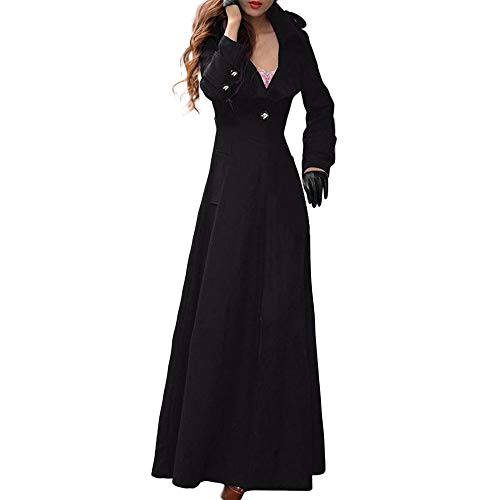 Kulywon Trench Winter Coats for Women Ladies Lapel Slim Jacket Long Parka Solid Button Closure Party Formal Dress Black