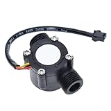Sensor de flujo de agua YF-S201 con anillo de sellado a prueba de fugas y conexión roscada G1/2 (negro)