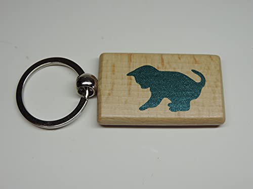 Lichtidee Holz Schlüssel Anhänger klein print"Katze Kitten" in grün Schlüsselband personalisiert Cover