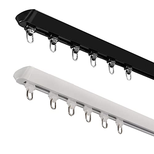Barra de metal resistente para montaje en techo con riel único, color negro, 4,5 m, calidad premium para cortinas pesadas y ventanas largas