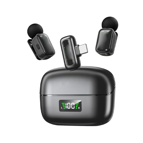 Image of USB C Lavalier Microphone, Wireless Mini Mic for Type C Android Phone Tablet PC Video Recording, Clip Noise Reduction & Voice Changer Lapel Mic, Ideal for Vlog Podcast (Black Apricot)