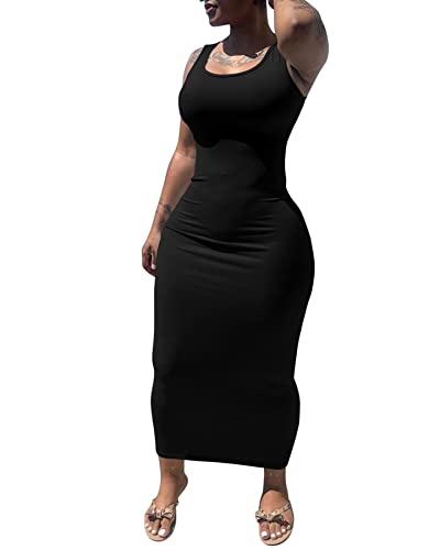 PINSV Women's Sexy Bodycon Tank Dress Basic Sleeveless Long Maxi Dresses Party Club Beach Sundresses4