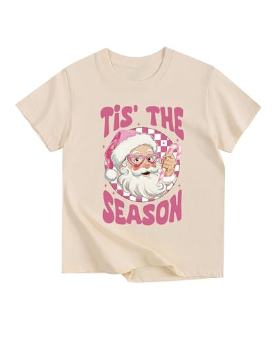 Xmas Tshirts for Girls with Pink Santa This The Season Holiday Tee Kids