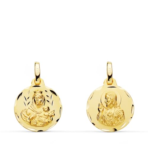 Médaille scapulaire or jaune véritable 18 carats Vierge du Carmen