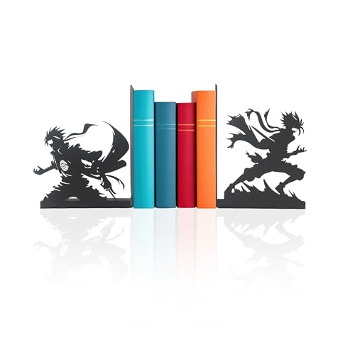 Anime Heroes Silhouette Bookends, Ninja Theme Book Holders for Kids Room, Manga Decorative Bookends,Cartoon Theme Bookends, for Kids, Bookends with Ninja Anime Heroes Silhouettes, Bookends for Kids