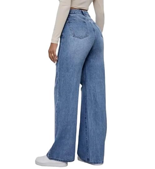 Women's High Waist Distressed Wide Leg Comfortable Fit Jeans - Black, Medium, Light Wash2