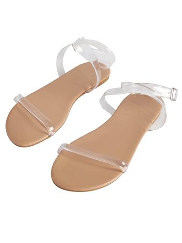 Verdusa Women's Clear Strap Flat Sandals Open Toe Sandals with Ankle Strap