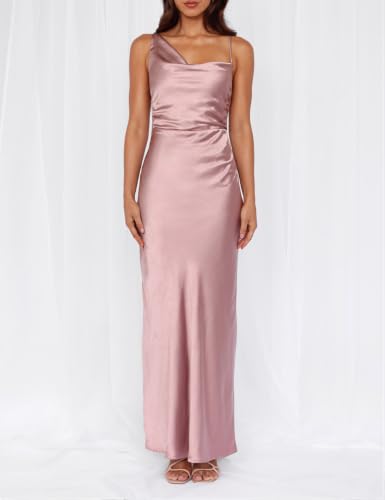 Image of Formal Satin Silk Spaghetti Strap Maxi Dresses for Women Wedding Guest
