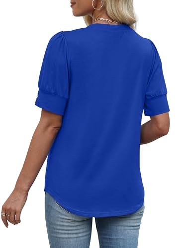 Image of OFEEFAN Womens Tops Short Sleeve Shirts Buttons V Neck Spring Fashion Summer Outfits Plus Size Blouses Dressy Casual