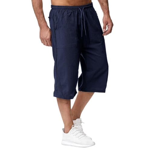 Short Sport Homme, Pantacourt Homme Eté - Shorts et Bermudas Lin 2025 Sport Coton Pantalon 3/4 Décontracté Taille Elastique Short