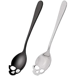 Cucharilla Ranger Cuchara mezcla multiusos de acero inoxidable de 2 piezas Cuchara diseño calavera divertida misteriosa Cuchara de postre de café Cuchara de fruta Diseño de apertura creativa Cuchara de mezcla exquisita