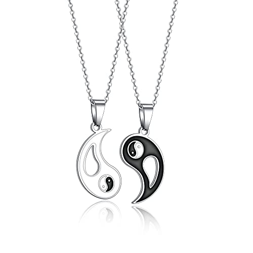 AFSTALR Yin Yang Tai Chi Collier pour Homme Filles 2pc Collier Couple Pendentif Cadeau Amitié pour Meilleure Amie