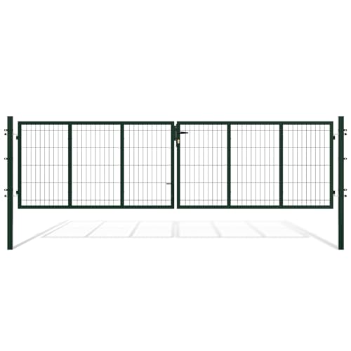 Eikuavons Double portail de jardin, 350 x 100 cm, double battant pour tringle avec poignée, serrure, 3 clés et verrouillage au sol, robuste porte de jardin,...