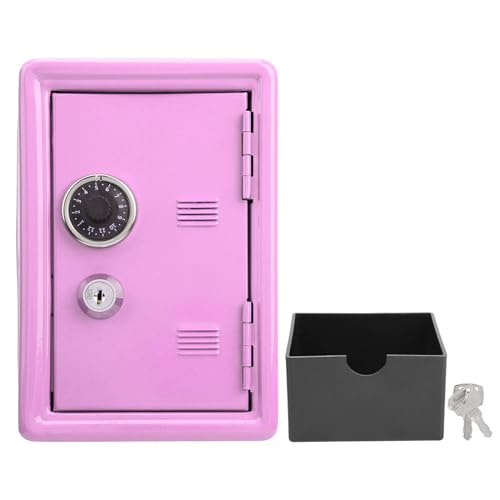 Children Mini Key Money Storage Case Safe Box Metal Innovation Presents Supplies for Kids (Pink)