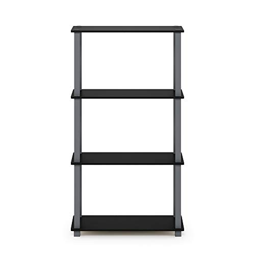 Image of Furinno TURN-S-TUBE Storage Shelves, 4-Tier Book Shelf, Corner Shelf, Toolless Open Shelves, for Organization and Storage, Living Room, Garage, Home Office, Black