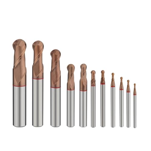 Image of Carbide Ball Nose EndMill HRC55 Double Edge 2 Flute AlTiN Coating Tungsten Steel Color-Ring Milling Cutter for Metal Steel TGR Series 11pcs Set