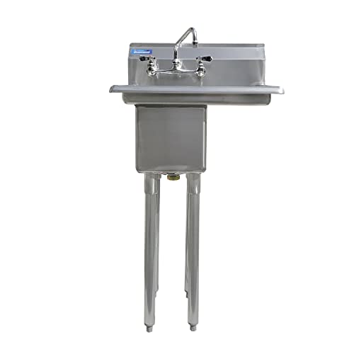 Image of AmGood Stainless Steel Prep & Utility Sink | 304 Stainless Steel | NSF | Restaurant, Kitchen, Laundry, Garage (Bowl Size: 10 inchx14 inchx10 inch + Faucet + Right Drainboards)