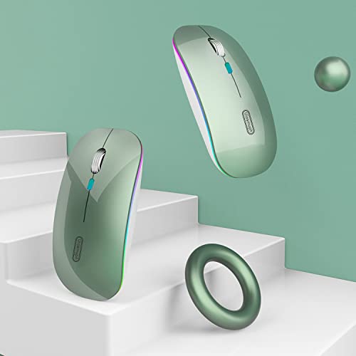 Image of Uiosmuph LED Wireless Mouse G12 Slim Rechargeable Silent Mouse, 2.4G Portable USB Optical Computer Mice With USB Receiver and Type C Adapter (Blacklish Green)