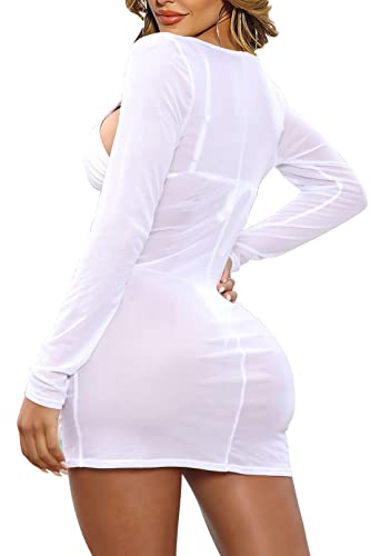 HUUSA Swimsuits Coverups for Women Long Sleeve Bathing Suit Cover Up Drawstring Mesh Sheer Dress 2025 Trendy3