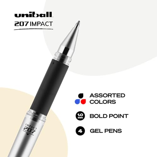 Image of uniball 207 Impact Gel Pens, Bold Point (1.0mm), Assorted Colors, 4 Pack