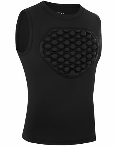 Runhit Youth Baseball Chest Protector Shirt Softball Football Padded Compression Shirt Heart Guard Sternum Protection for T-Ball Lacrosse Black M