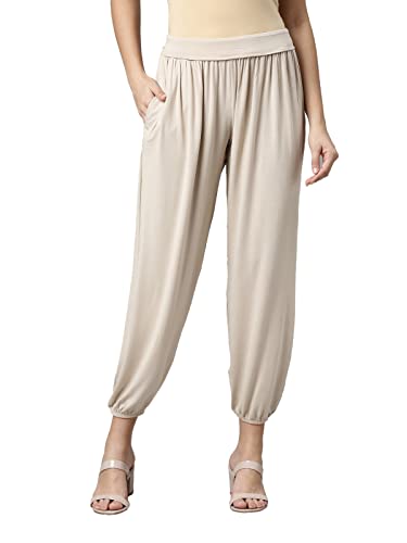 Image of GO COLORS Women Mid Rise Viscose Harem Pants | Wrinkle Free, Relaxed Fit, Free Size
