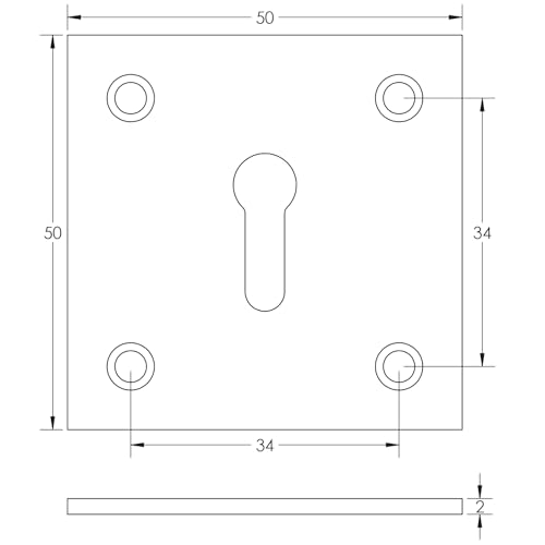 Square Keyhole Cover Escutcheon 50mm x 50mm + Screws (Polished Brass)