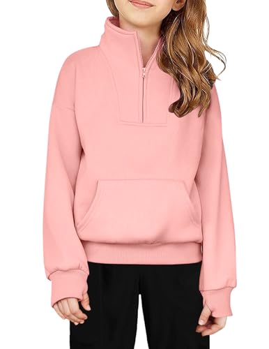 Image of Arshiner Girls Half Zip Sweatshirt Fleece Quarter Zip Pullover Sweatshirts | Fall Fashion Clothes for Teen Girls with Thumb Hole for 5-16 Years