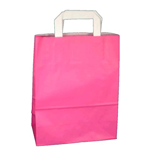 250 Papiertragetaschen Papiertüten Einkaufstüten Tragetaschen Papier 70-80g/m² mit Papier Flachhenkel Rosa Pink 3 Verschiedene Größen zur Auswahl (22+10x28cm)