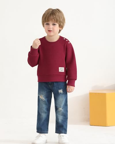 Image of NZRVAWS Toddler Baby Boy Clothes Pullover Sweater Ripped Jean Sweatsuit Little Boy Outfit Fall Winter Clothing Set 6M-7T