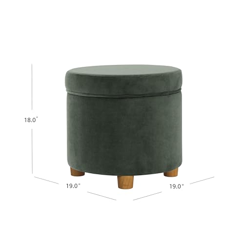 Image of HomePop Home Decor | Upholstered Round Storage Ottoman | Ottoman with Storage for Living Room & Bedroom, Loden Green Velvet Large
