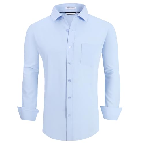 Alex Vando Herrenhemd, knitterfrei, normale Passform, 4-Wege-Stretch, Button-Down-Shirt, Solid Blue, XL