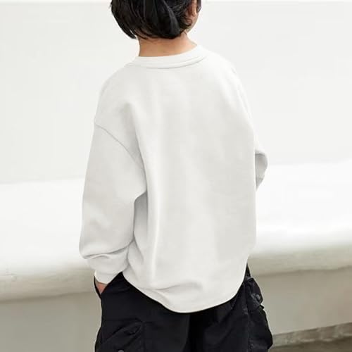 DDAPJ pyju Boys Sweatshirts Patchwork Long Sleeve Pullover Drop Shoulder Crewneck Sweatshirt Basic Tops for Kids 2-13 Years4