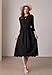 Damen Kleider Elegant Festlich Sommer-Maxikleid Runder Kragen 3/4-Ärmel Damen-Frühlingskleid mit Taschen Lässiges Kleid mit Hoher Taille L Schwarz