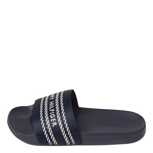 Tommy Hilfiger Damen Badeschuhe Tommy Webbing Slide Badelatschen, Blau...