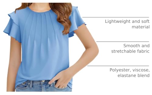 Image of Haloumoning Girls Pleated Ruffle Short Sleeve Shirts Kids Summer Crewneck T-Shirts Fashion Tops Tees 5-14 Years
