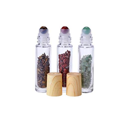 Glass Roller Bottle With Gemstone Balls, 10ml Essential Oil Roll On Bottles, Travel Sample Bottles With Crystal Chips Inside for Oil Perfume - 10 Pcs4