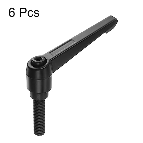 Image of HARFINGTON 6pcs Adjustable Clamping Lever Handles M10 x 40mm Male Thread Bolt Knobs Rotating Screw Locking Quick Release Ratchet Push Button Handle, Black