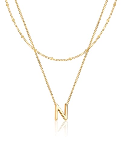 Poxtex Initial N Necklaces for Women 14K Gold Plated...