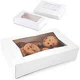 White Paperboard Popup Window Box - Pack of 10 White Paperboard Pop-Up Window Box, Pastry & Cake Bakery Boxes with Plastic Window, 8 x 5.5 x 2 Inches