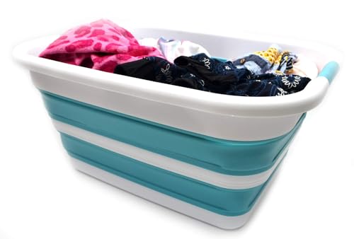 Image of SAMMART 41L(10.8 gallon) Collapsible Plastic Laundry Basket-Foldable Pop Up Storage Container-Portable Washing Tub-Space Saving Basket,Water capacity 31L(8.2 gallon) (1, Bright Blue)
